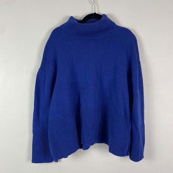 GAP Relaxed Fit Cotton 24/7 Split Hem Turtleneck Sweater Blue XL Oversized Boxy - Picture 2 of 11